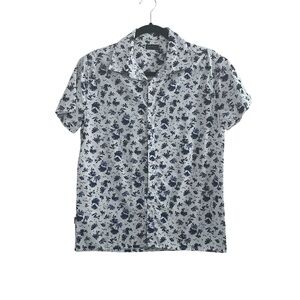 Nukutavake Men's Navy and White Floral Short Sleeve Button Down Size 16/166 CM